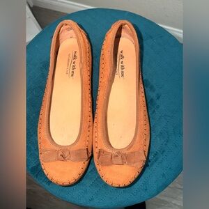 Suede Ballet Flats in Light Brown